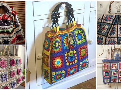 Most Gorgeous Multicolored granny crochet square pattern bags.big size shoulder bag designs