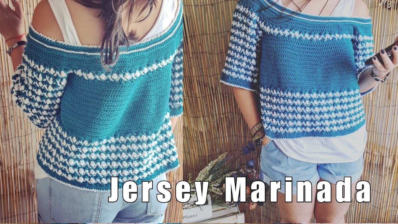 Jersey Top Down a crochet sin costuras, jersey Marinada