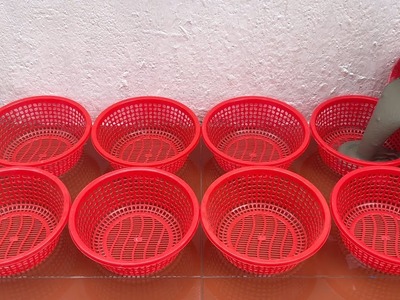 Amazing Idea With Plastic Baskets And Cement. Making Coffee Table At Home. Plastic Basket  Table.