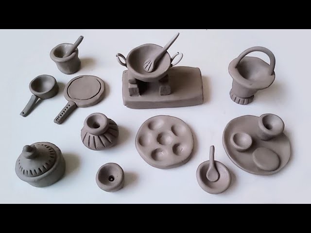Amazing technique How to make mini kitchen set polymer clay, Miniature clay cookwear set