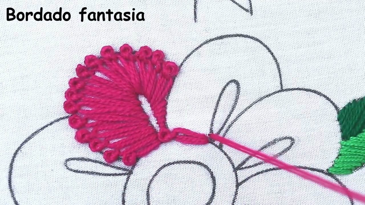 Hand Embroidery Fancy Flower Design New Fishbone Stitch Needle Art Double Color Layer Stitching