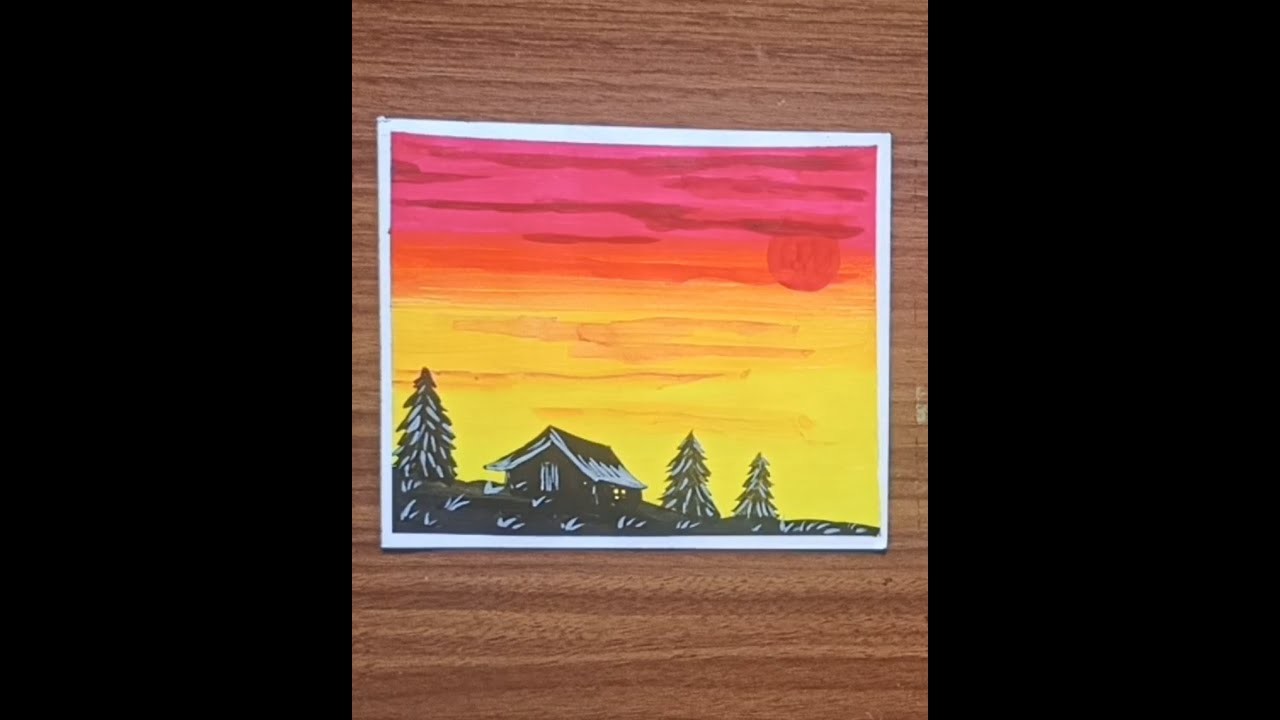 Sunset scenery#easy sunset scenery for children#how to draw sunset scenery#shorts #youtubeshorts