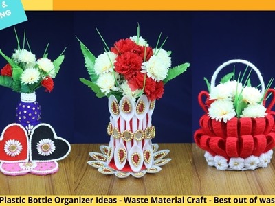3 Plastic Bottle Organizer Ideas - Waste Material Craft - Best out of waste