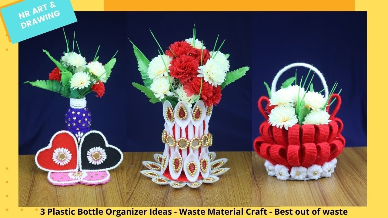 3 Plastic Bottle Organizer Ideas - Waste Material Craft - Best out of waste