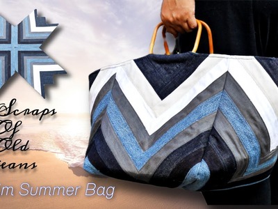 Denim bag|large summer bag|patchwork sewing scraps of old jeans|diy tutorial|Maejam maaja