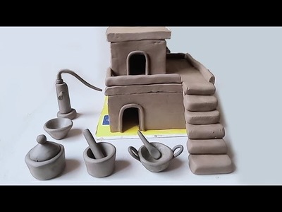 DIY miniature clay house, How to make miniature clay house with polymer clay, kitchen set