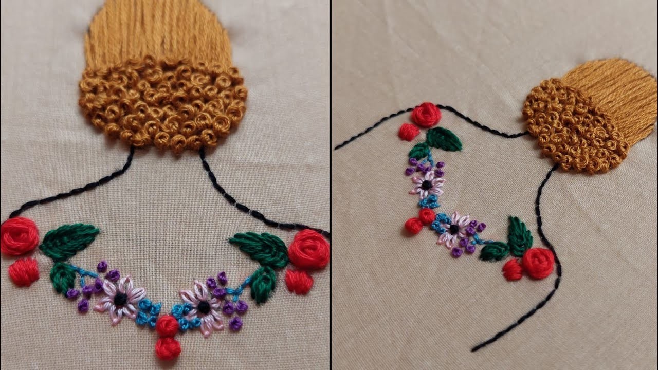 Doll And Hair Embroidery Tutorial.How To Embroider Girl Hairs.#EmbroideryWorld
