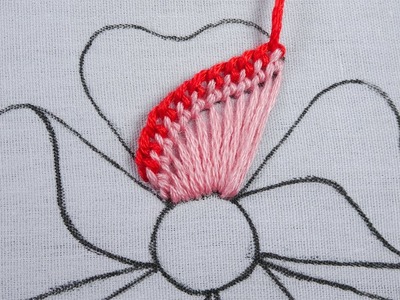 Hand embroidery open fluffy feather petal flower design with easy buttonhole stitch