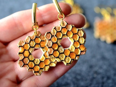 Honeycomb earrings polymer clay tutorial. DIY jewelry