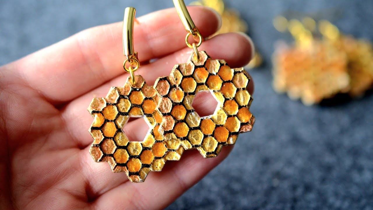 Honeycomb earrings polymer clay tutorial. DIY jewelry