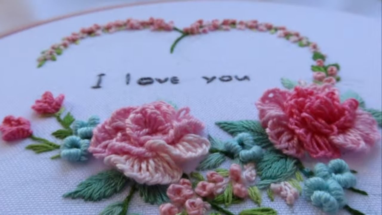 How to Frame Embroidery in a Hoop Hand embroidery Flower heart with roses