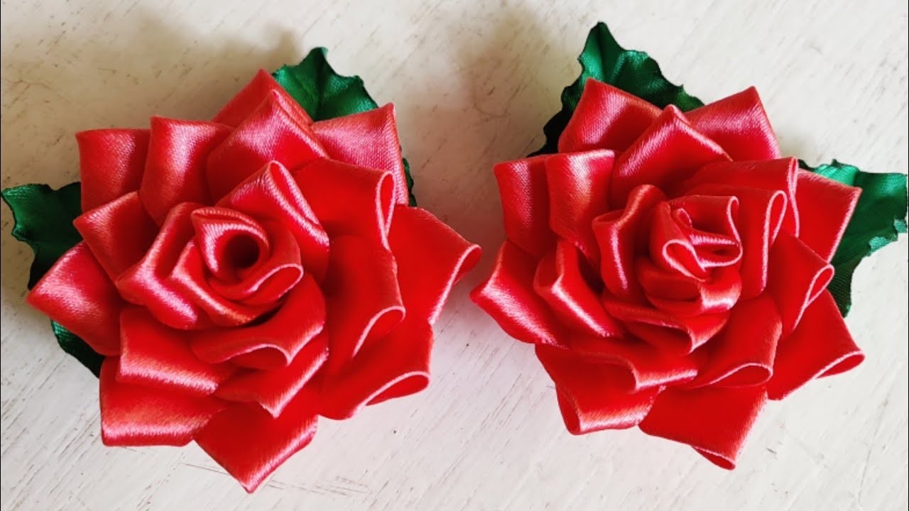 Satin ribbon Rose | Leaf making |  | ribbon flowers | flower making | tutorials | decor | DIY