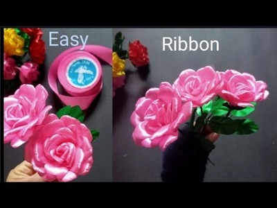 DIY Satin Ribbon Rose flowers| How to make ribbon rose|Ribbon decoration ideas|Mawar pita satin