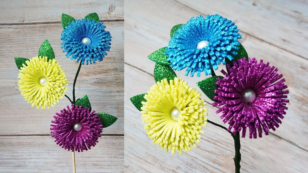 EVA Foam Paper Flowers????How To Make Glitter Foam Flower????DIY Decor