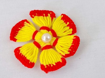 Hand Embroidery Amazing Woolen Flower  Making Ideas with Fork