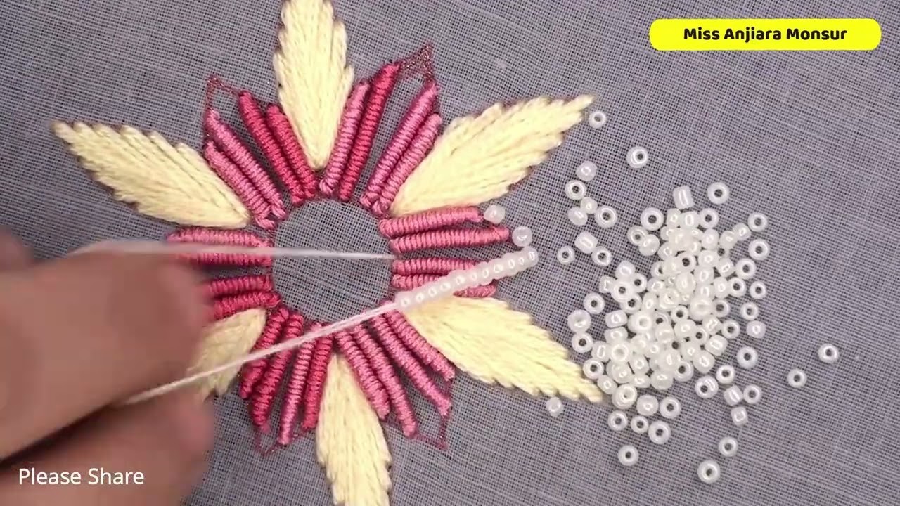 Hand Embroidery Beaded Work,  Cute Flower Embroidery Designs