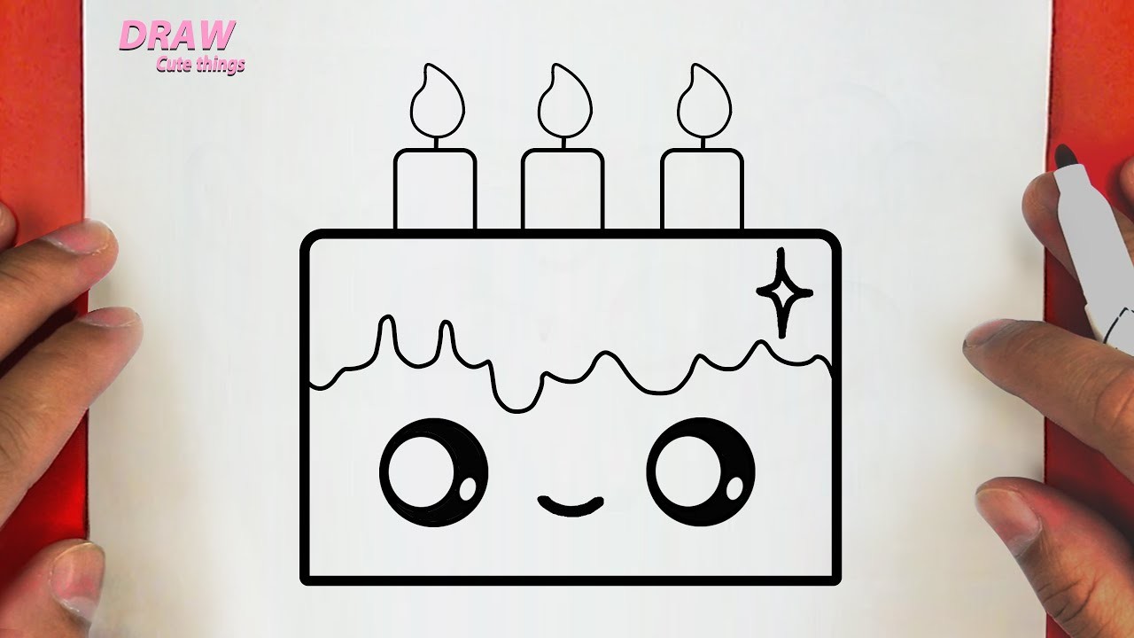 HOW TO DRAW A CUTE BIRTHDAY CAKE, STEP BY STEP, SIMPLE EASY AND KAWAII, DRAW CUTE THINGS