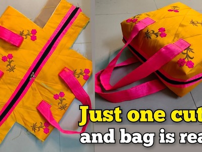 Just one cut and bag is ready - Very Beautiful Ladies Bag Cutting and Stitching | bag making at home