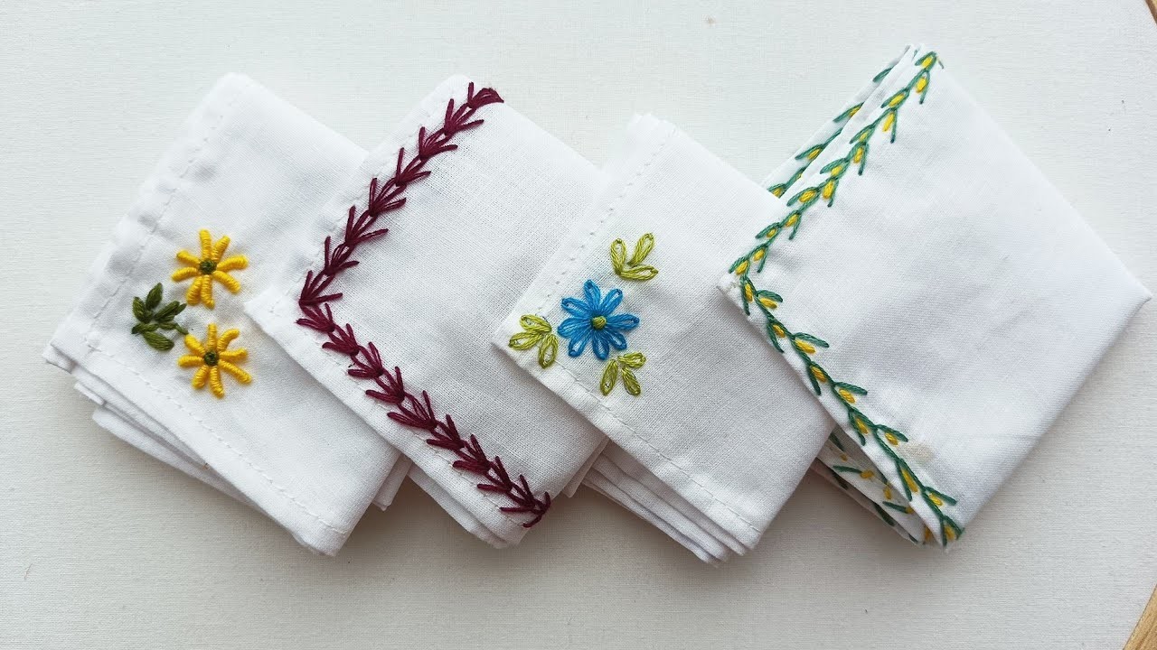 VERY EASY HANDKERCHIEF HAND EMBROIDERY DESIGNS FOR BEGINNERS#outline and flower hand embroidery????????