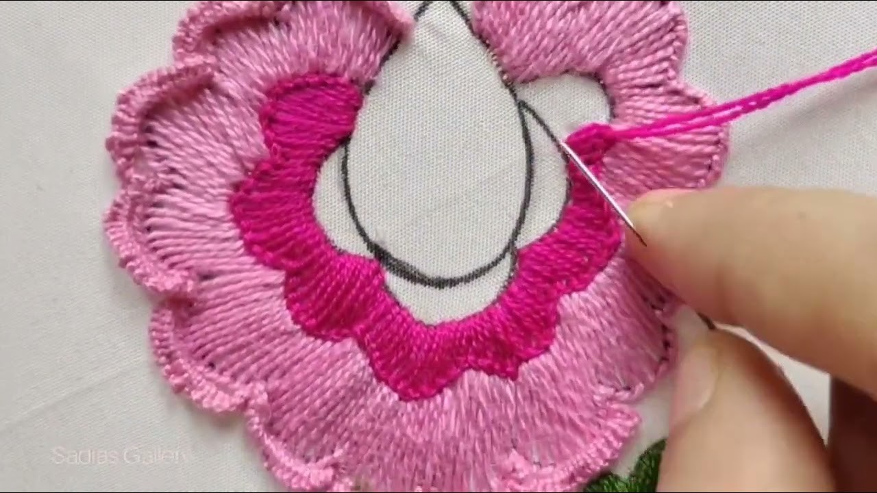 Hand embroidery :Brazilian flower design. Kanzashi flower design embroidery