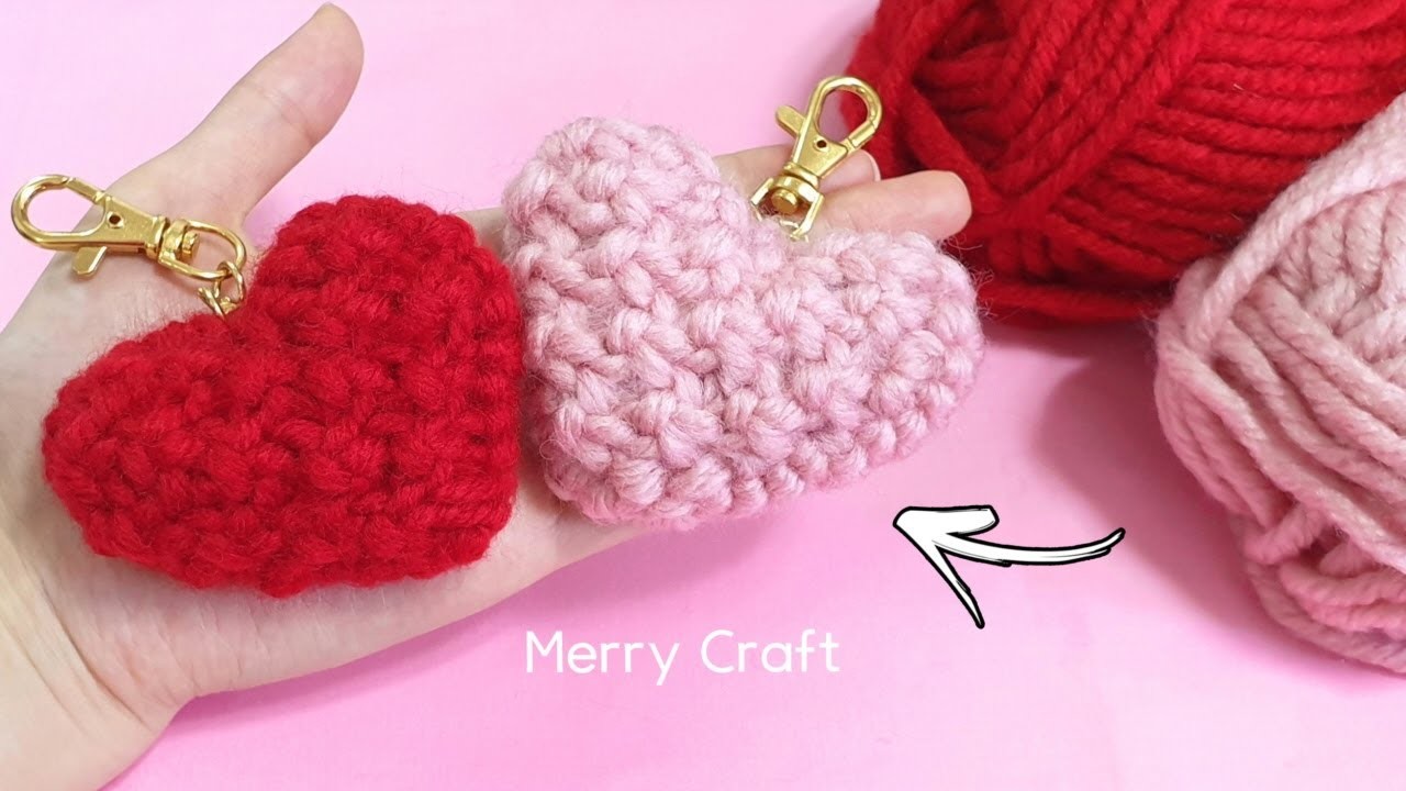 Little easy heart making with wool - Handmade heart crafts - How to make yarn heart - DIY Keychain