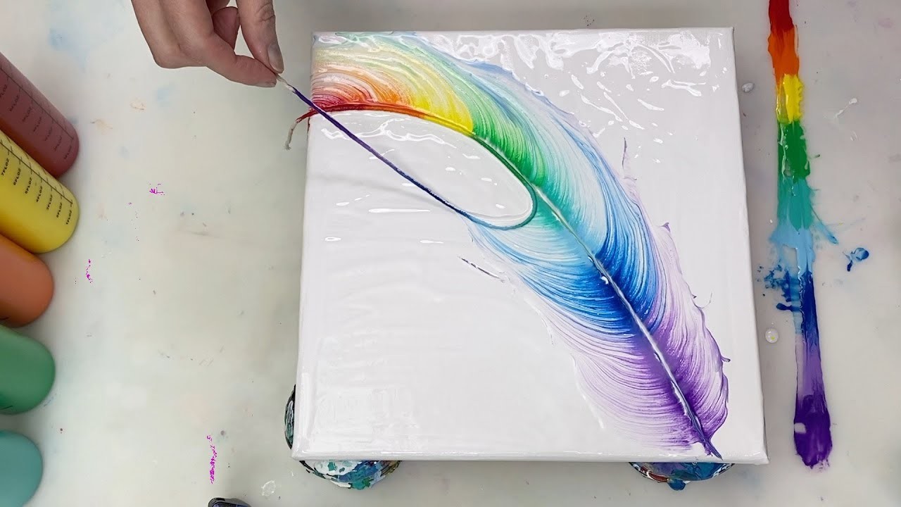 70. RAINBOW-COLORED FEATHER | Acrylic String Pull Tutorial