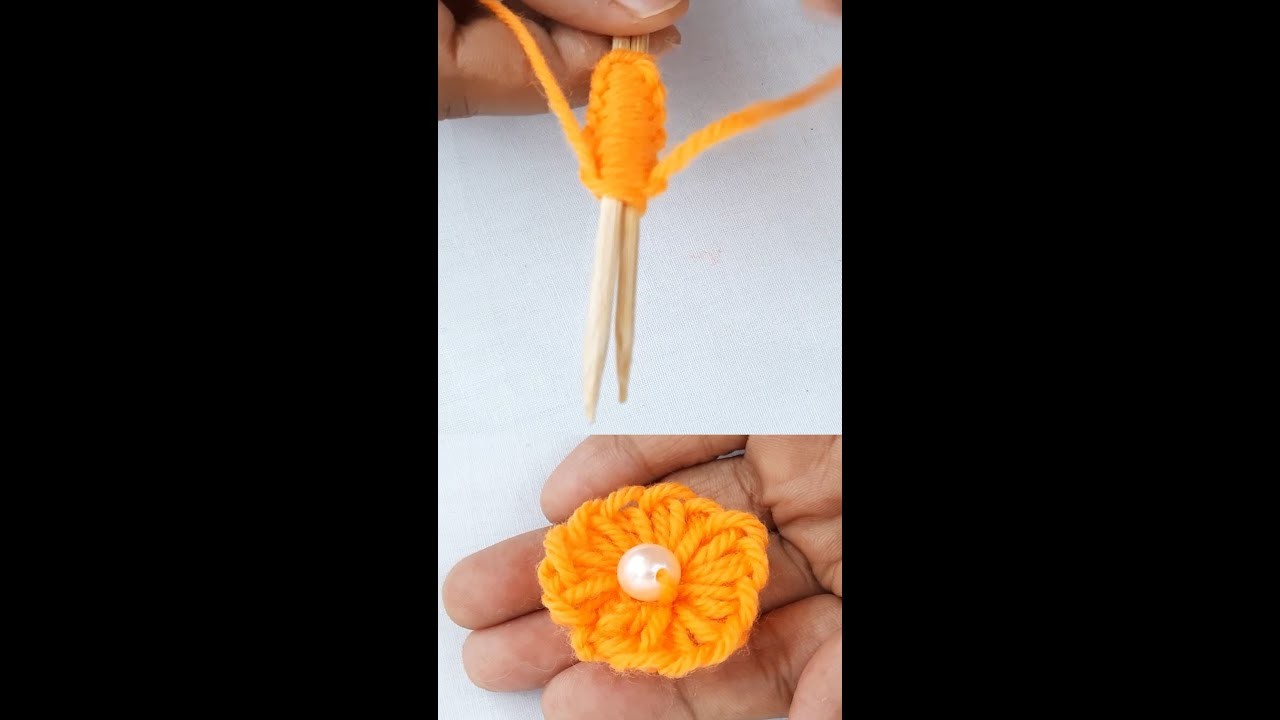 Amazing Woolen Flower Idea using Chopstick - Hand Embroidery Design Trick - Sewing Hack#Shorts