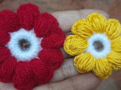 Crochet puff flower for baby dress. clips. for beginners