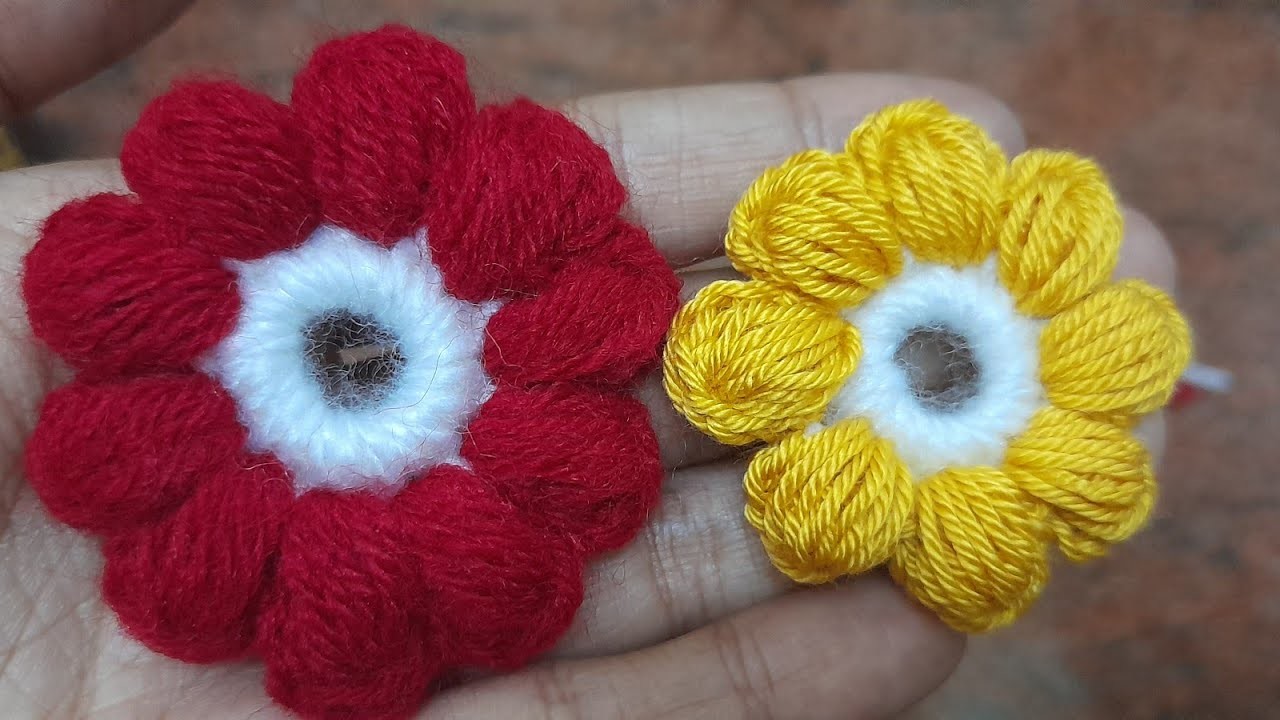 Crochet puff flower for baby dress. clips. for beginners