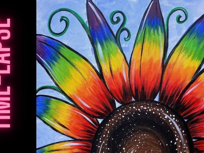 'Pride Flower' time-lapse version of easy pride month rainbow sunflower acrylic painting tutorial