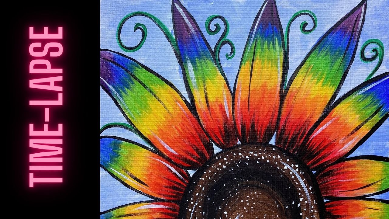 'Pride Flower' time-lapse version of easy pride month rainbow sunflower acrylic painting tutorial