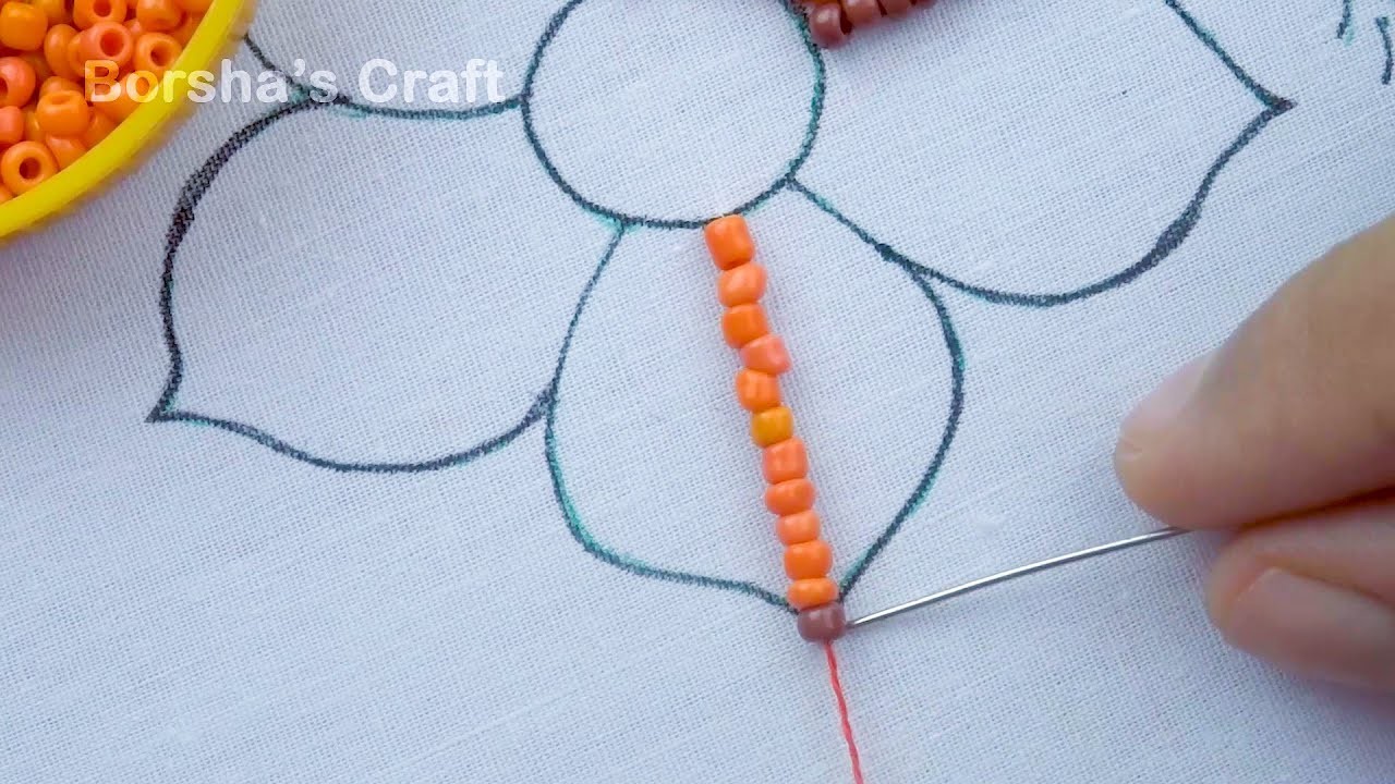 Beautiful Beaded Hand Embroidery Flower Design, Very Easy Beads Work Tutorial