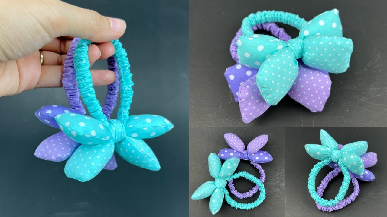 DIY Bow Scrunchies. Fabric Bow Hair. How to make Scrunchies Sewing Tutorial.