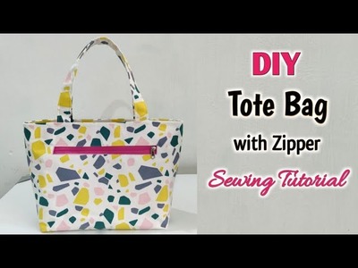 DIY ZIPPERED TOTE BAG TUTORIAL - STEP BY STEP | Shopping Bag with Lining | Sewing Tutorial | DIY BAG