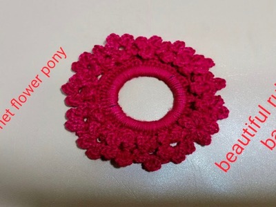 How to crochet flower hair clip rubber band knitting