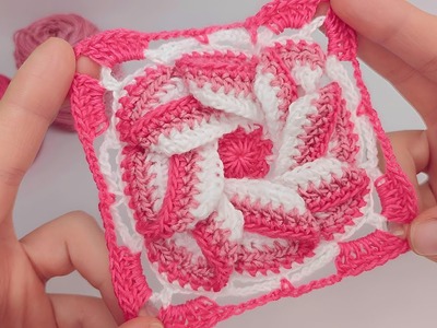 ¡TIENES QUE TEJERLO! Cuadrado tejido a crochet flor 3D. #crochet #tejidos