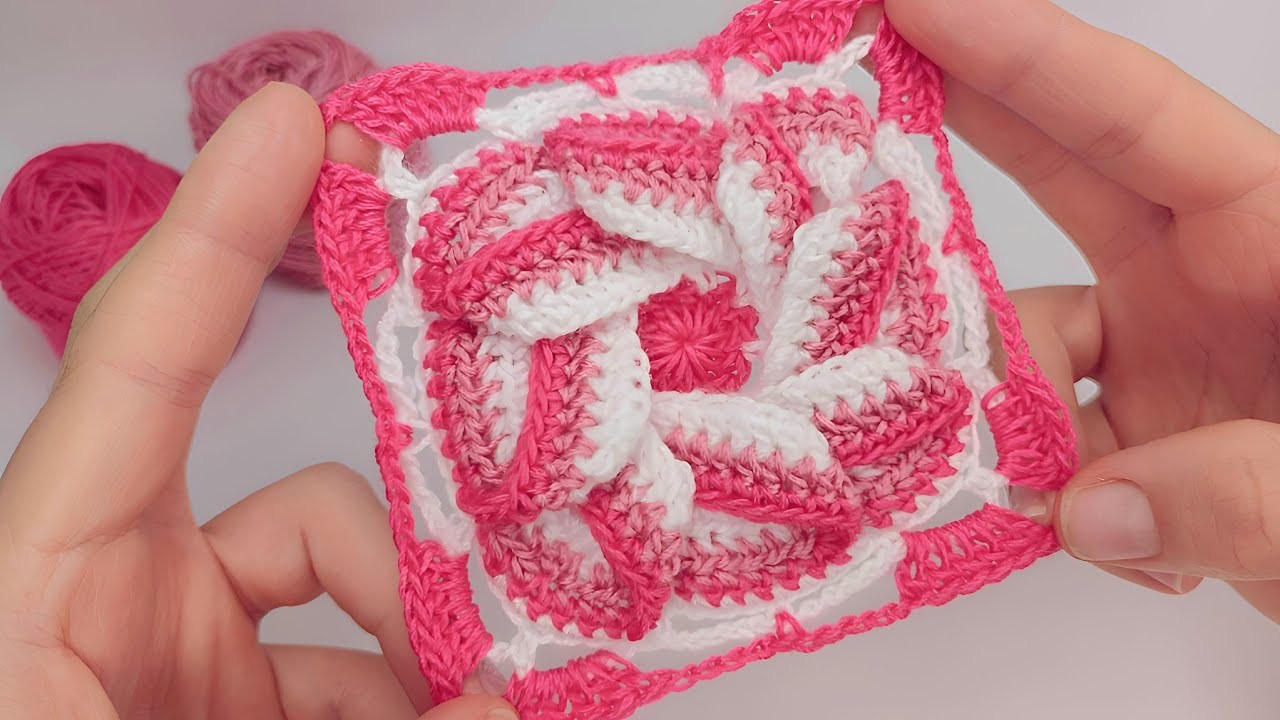 ¡TIENES QUE TEJERLO! Cuadrado tejido a crochet flor 3D. #crochet #tejidos