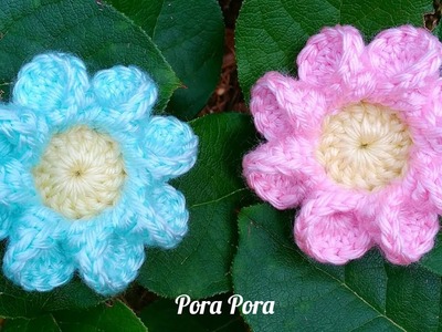 Crochet 8 Petal Flower Tutorial I Crochet 3D Flower I Pora Pora Crochet
