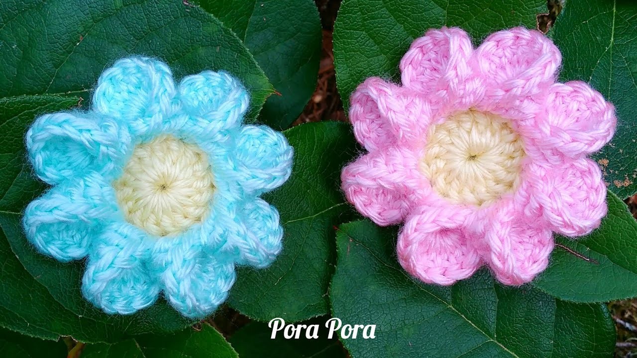 Crochet 8 Petal Flower Tutorial I Crochet 3D Flower I Pora Pora Crochet
