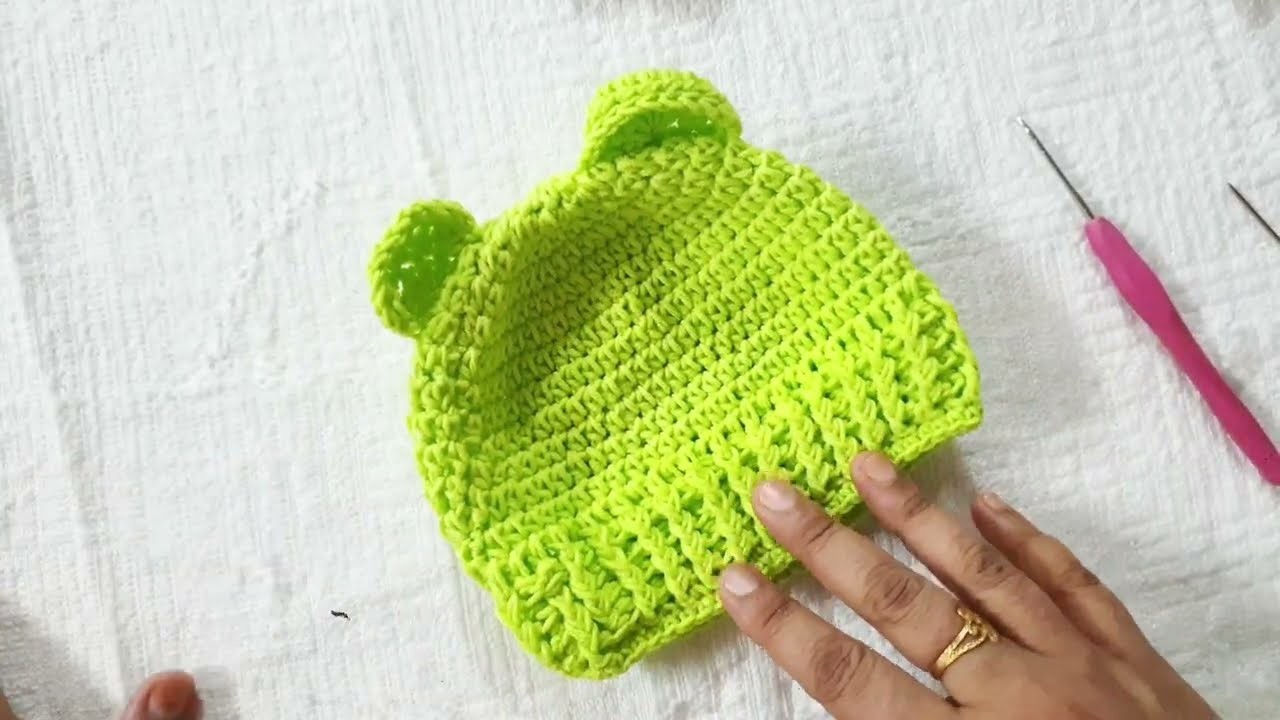 Crochet  newborn Baby  bear beanie.hat@TheCrochetworld#crochet #easy #tutorial #handmade #baby#