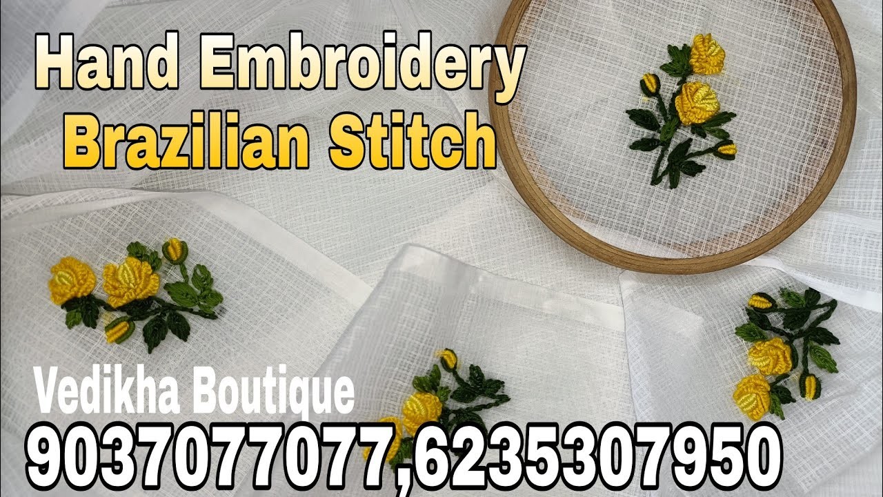 Hand Embroidery Brazilian Stitch Flower Bunch Design for Saree and Kurti |Net Kotta Saree Embroidery