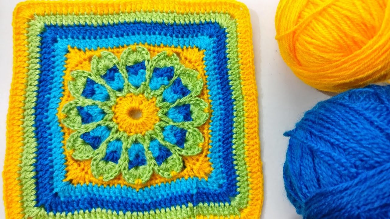 Crochet Floral Square Pattern For Blankets, Cushion Cover,Bed Throw, Table Cover And More