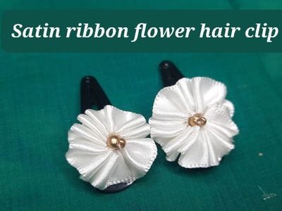 DIY Ribbon flower|Satin ribbon flower ideas|How to make hair clip with ribbon flower