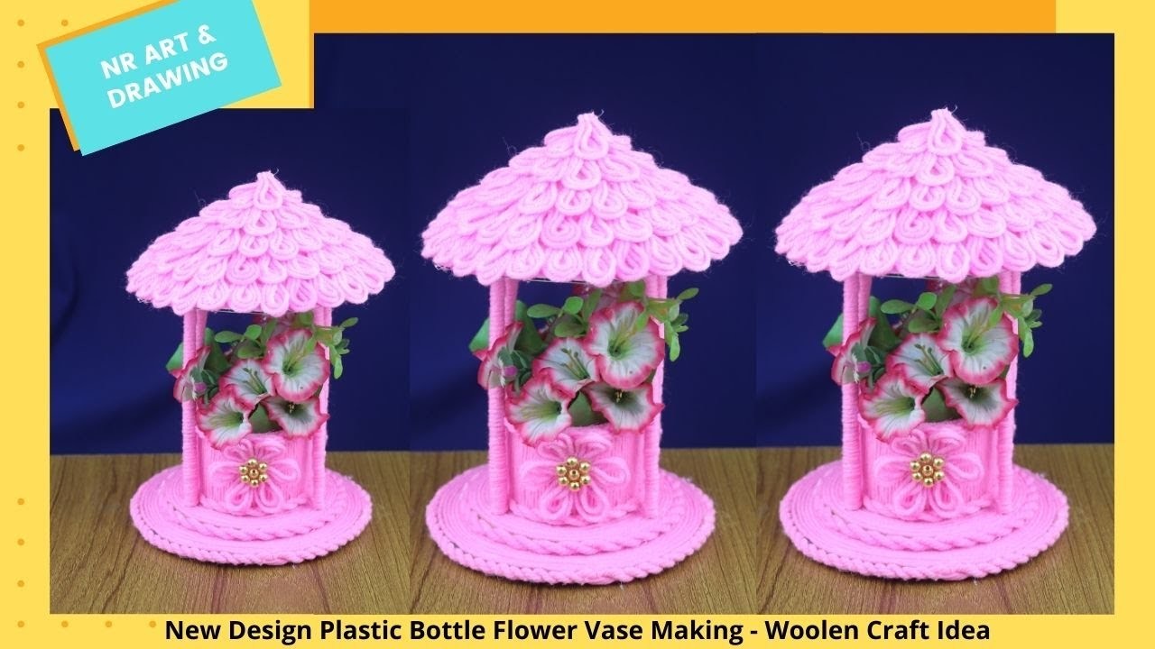 New Design Plastic Bottle Flower Vase Making - Woolen Craft Idea - Best out of waste
