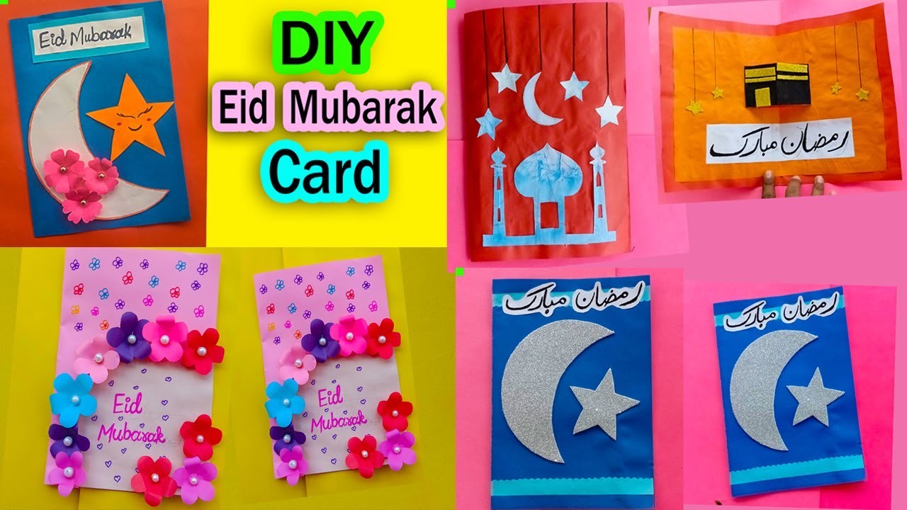 4 DIY EID MUBARAK greeting card | How to make flowery card for Eid | Eid Craft 2022  | Eid Card