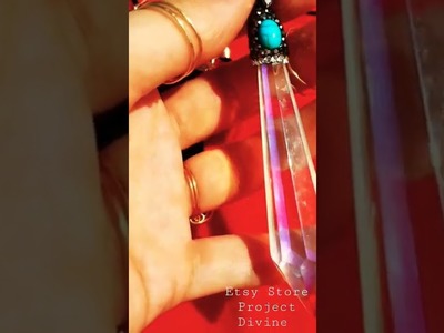 Clear Quartz & Turquoise Pendant-Healing Crystal necklace-Etsy store Project Divine