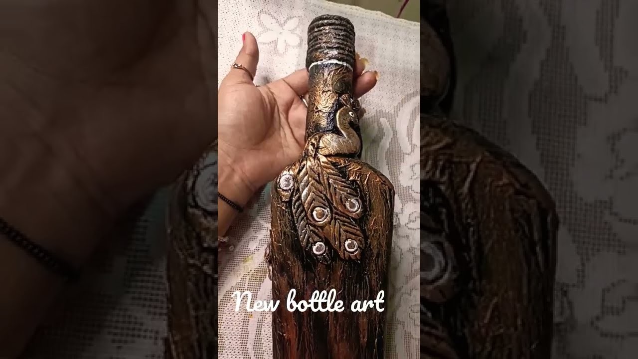 Unique bottle ❤art #shorts #shortvideo #bottleart #bottledecoration #bottle  #pecock #clayart
