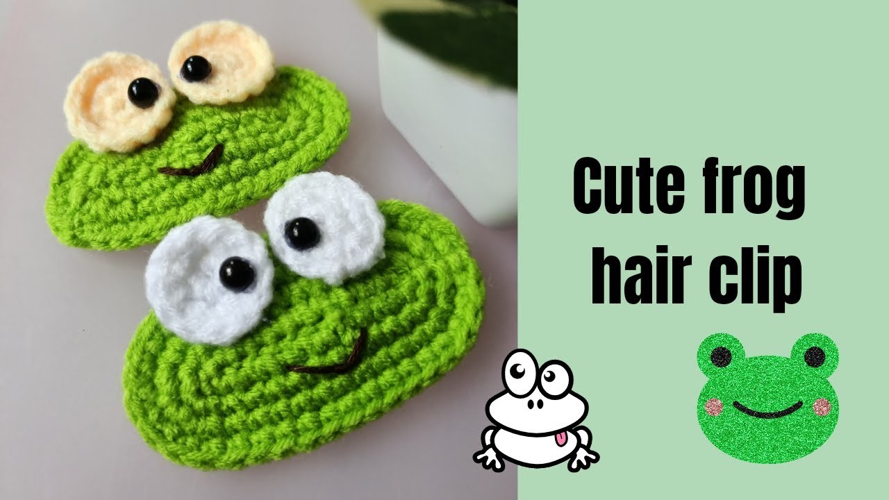 Crochet frog hair clip.crochet for beginners #crochet#hairclip