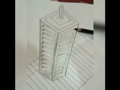 Drawing 3D skyscraper on line paper - how to draw a big building