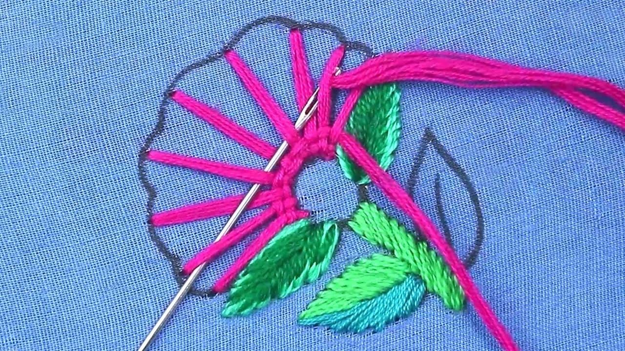 Hand embroidery unique open fluffy feather petal flower design - kadhai design - embroiderydesigns